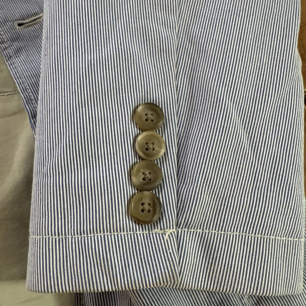 J Crew Seersucker Cotton Blazer Blue White Striped Sport Coat Jacket Sz L 42R